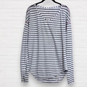 LULULEMON Navy Blue & White Stripe Red Stitching Long Sleeve Thumb Holes Top 12